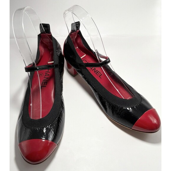 Chanel Mary Jane Block Heels Red & Black Patent Leather Cap Toe Sz EU 36 6 - Picture 5 of 10